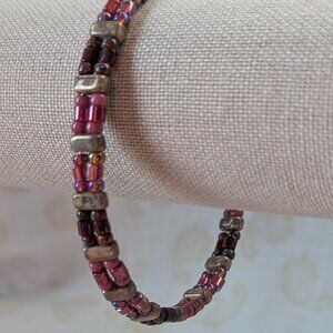 Rose and Garnet Double-Strand Memory Wire Bracelet